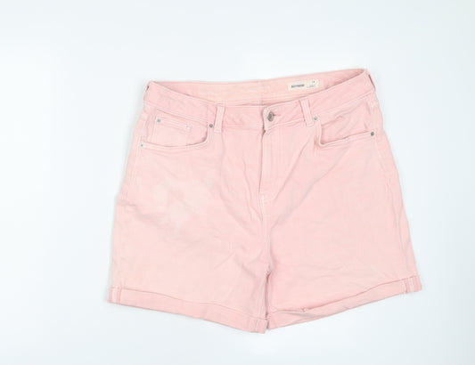 Marks and Spencer Womens Pink Cotton Boyfriend Shorts Size 14 L5 in Regular Zip