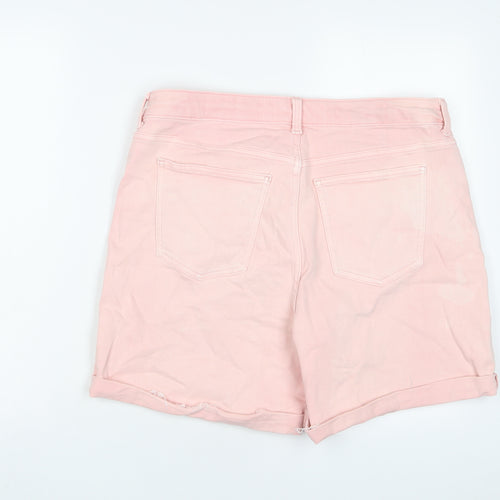 Marks and Spencer Womens Pink Cotton Boyfriend Shorts Size 14 L5 in Regular Zip