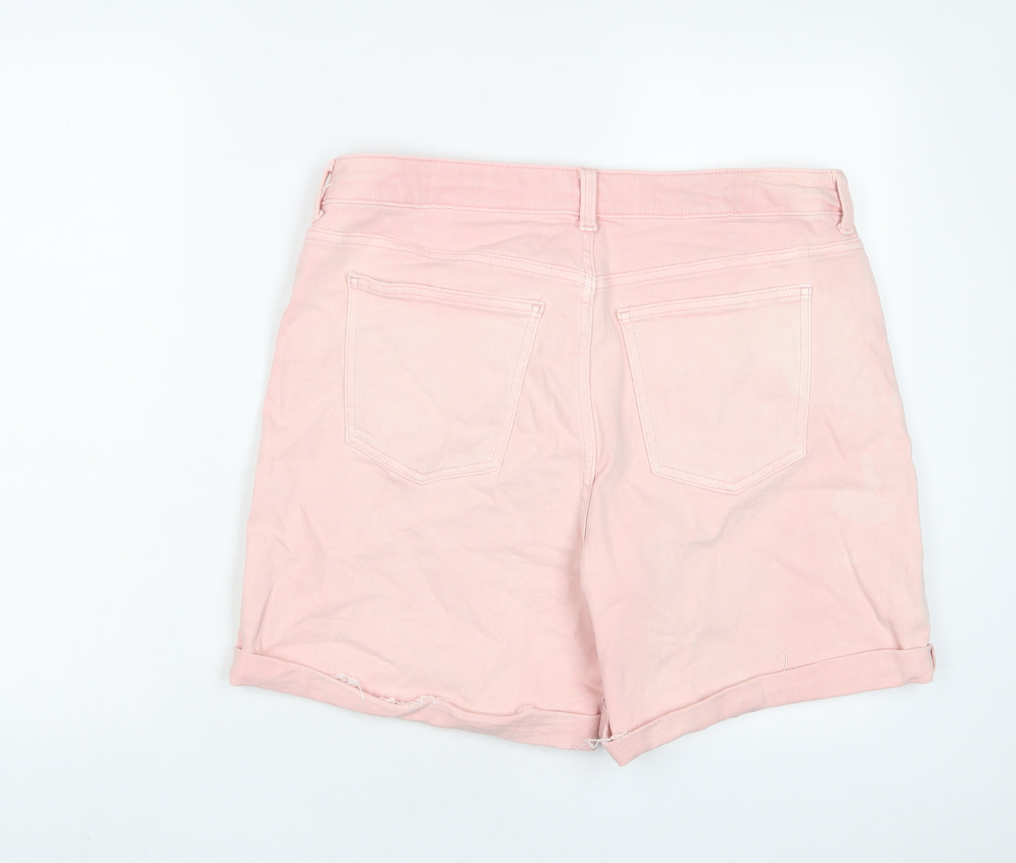 Marks and Spencer Womens Pink Cotton Boyfriend Shorts Size 14 L5 in Regular Zip