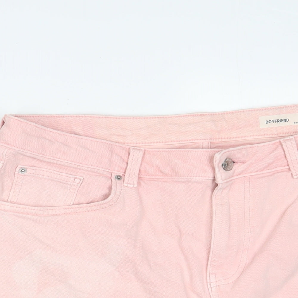 Marks and Spencer Womens Pink Cotton Boyfriend Shorts Size 14 L5 in Regular Zip