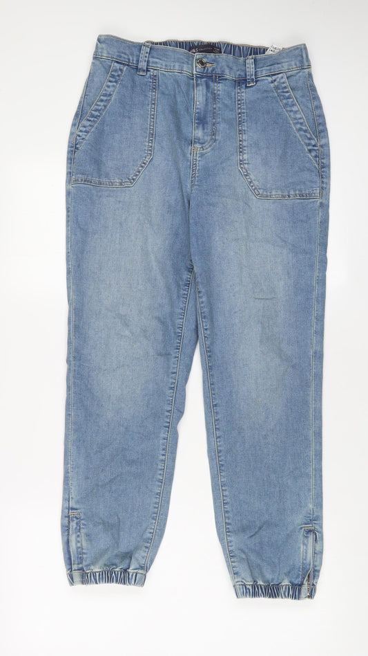 Marks and Spencer Womens Blue Cotton Tapered Jeans Size 10 L28 in Regular Zip