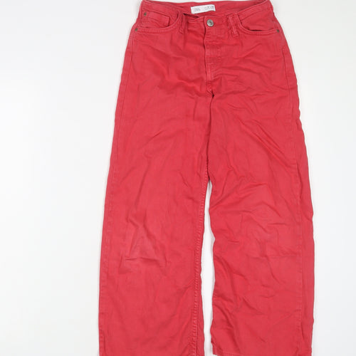 Zara Girls Pink Cotton Wide-Leg Jeans Size 10 Years L20 in Regular Zip - Adjustable waist