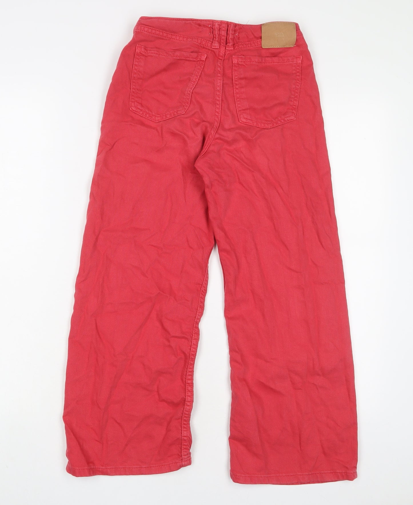 Zara Girls Pink Cotton Wide-Leg Jeans Size 10 Years L20 in Regular Zip - Adjustable waist