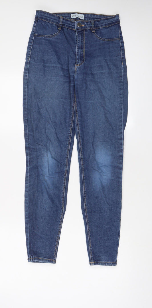 Zara Womens Blue Cotton Skinny Jeans Size 10 L28 in Regular Zip