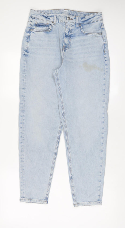 Marks and Spencer Womens Blue Cotton Mom Jeans Size 10 L28 in Regular Zip