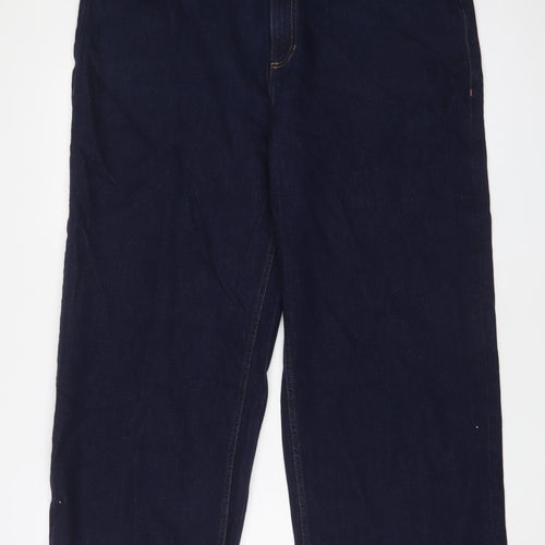 Marks and Spencer Womens Blue Cotton Wide-Leg Jeans Size 20 L27 in Regular Zip