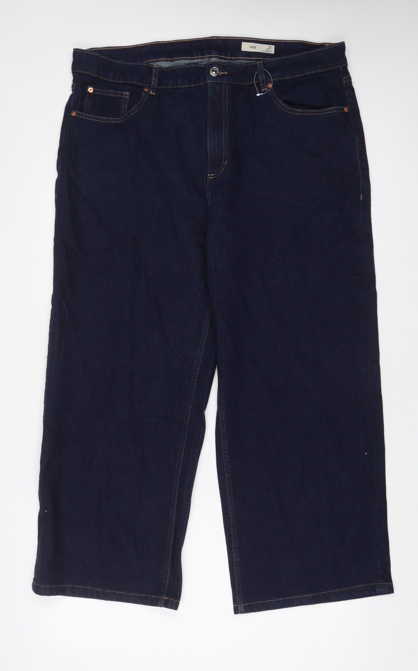 Marks and Spencer Womens Blue Cotton Wide-Leg Jeans Size 20 L27 in Regular Zip