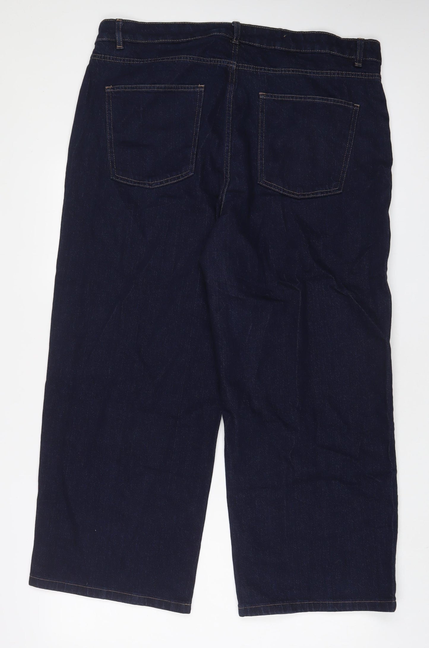 Marks and Spencer Womens Blue Cotton Wide-Leg Jeans Size 20 L27 in Regular Zip