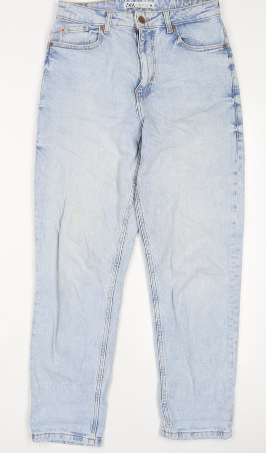 Zara Womens Blue Cotton Straight Jeans Size 10 L29 in Regular Zip