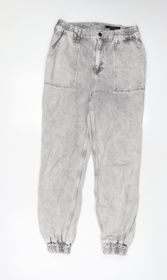 AllSaints Womens Grey Cotton Tapered Jeans Size 10 L27 in Regular Zip