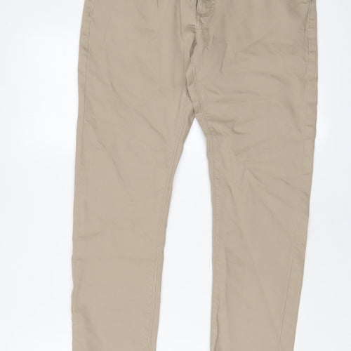 Marks and Spencer Mens Beige Cotton Straight Jeans Size 30 in L29 in Regular Zip - Short Leg