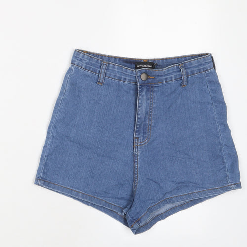 PRETTYLITTLETHING Womens Blue Cotton Basic Shorts Size 8 L3 in Regular Zip