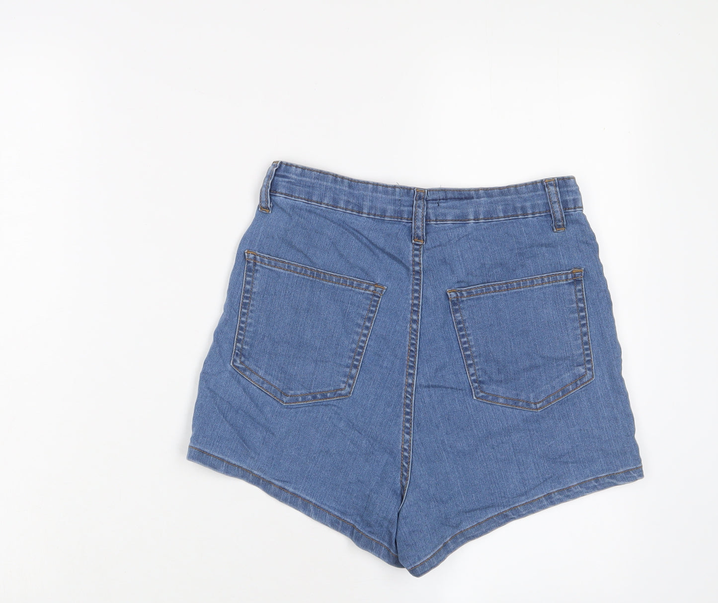 PRETTYLITTLETHING Womens Blue Cotton Basic Shorts Size 8 L3 in Regular Zip