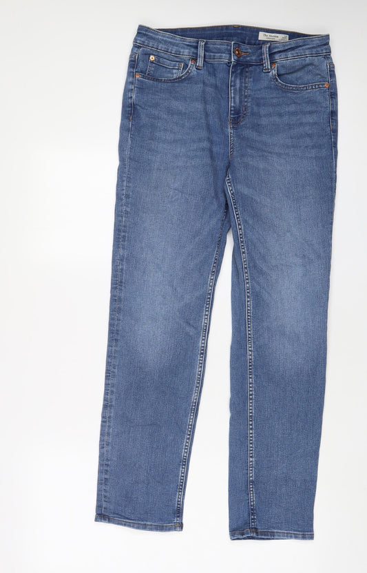 Marks and Spencer Womens Blue Cotton Straight Jeans Size 12 L29 in Regular Zip