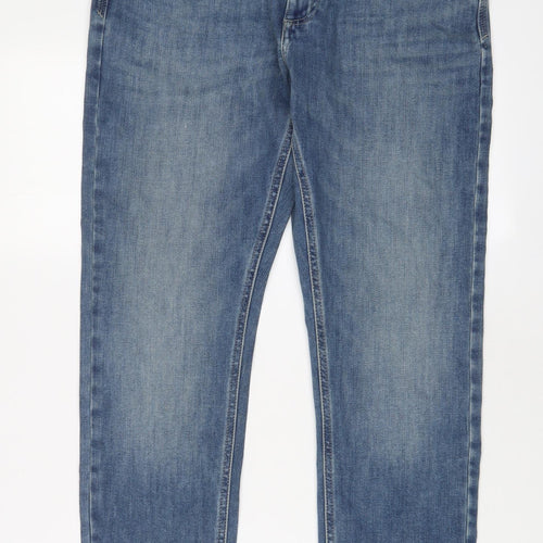 Marks and Spencer Mens Blue Cotton Straight Jeans Size 30 in L29 in Slim Zip - Short Leg