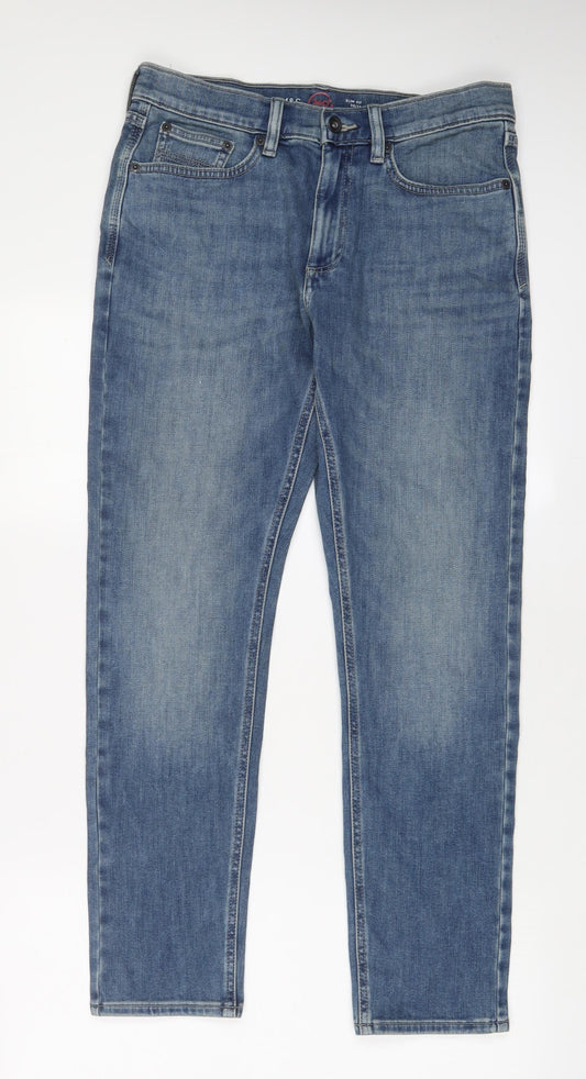 Marks and Spencer Mens Blue Cotton Straight Jeans Size 30 in L29 in Slim Zip - Short Leg