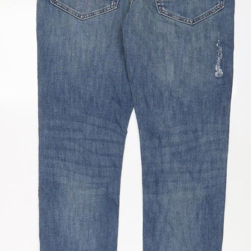 Marks and Spencer Mens Blue Cotton Straight Jeans Size 30 in L29 in Slim Zip - Short Leg