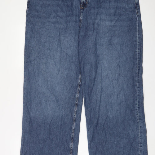 Marks and Spencer Womens Blue Cotton Wide-Leg Jeans Size 20 L32 in Regular Zip