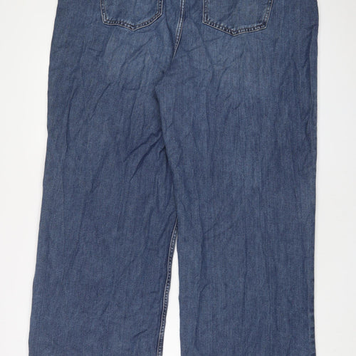 Marks and Spencer Womens Blue Cotton Wide-Leg Jeans Size 20 L32 in Regular Zip