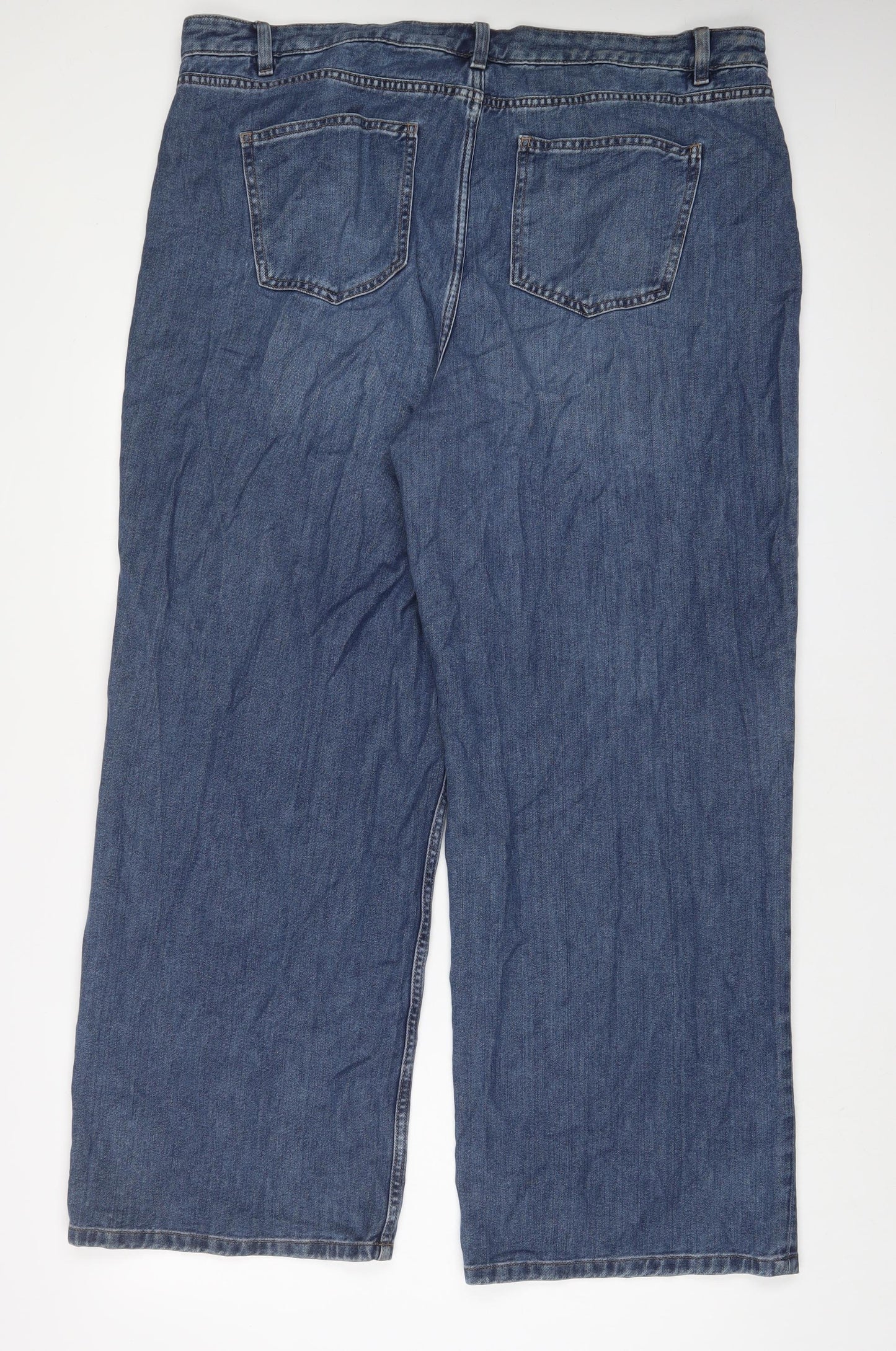 Marks and Spencer Womens Blue Cotton Wide-Leg Jeans Size 20 L32 in Regular Zip