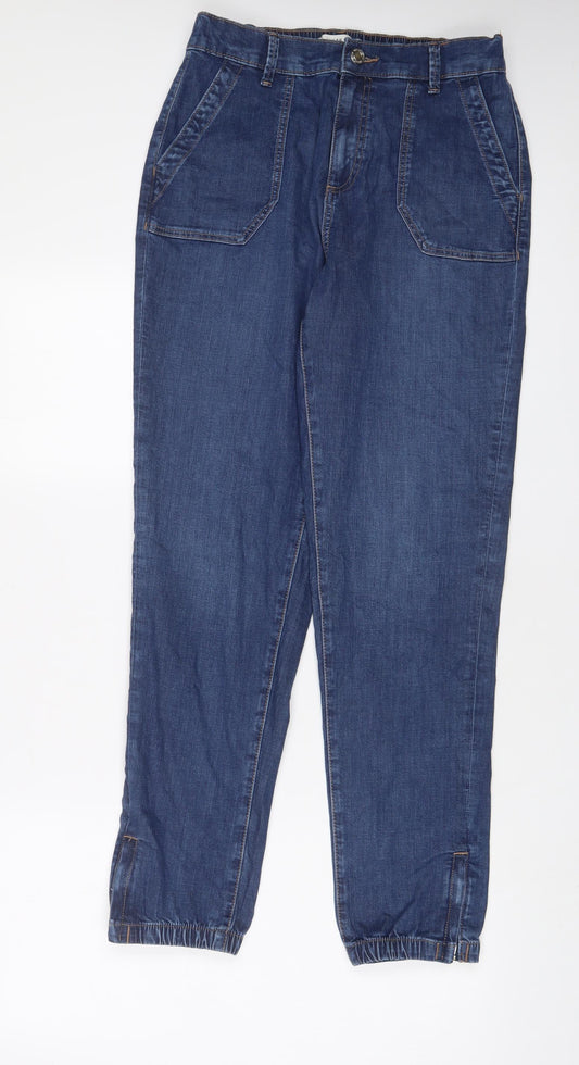 Marks and Spencer Womens Blue Cotton Tapered Jeans Size 10 L32 in Regular Zip