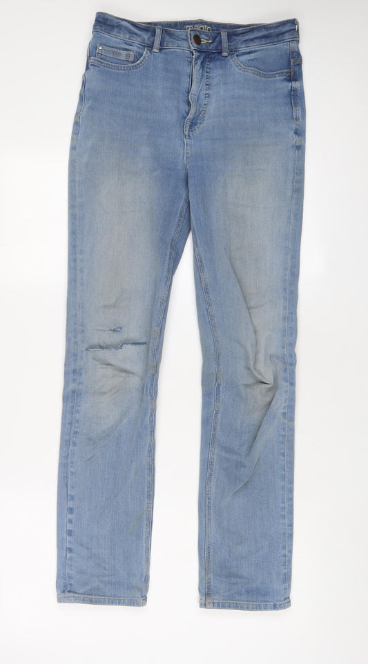 Marks and Spencer Womens Blue Cotton Straight Jeans Size 10 L30 in Regular Zip