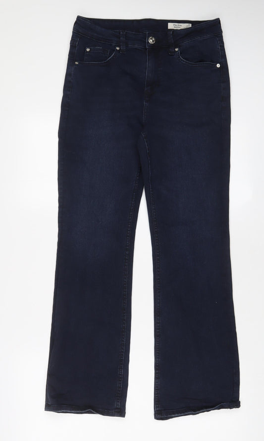 Marks and Spencer Womens Blue Cotton Bootcut Jeans Size 12 L29 in Regular Zip