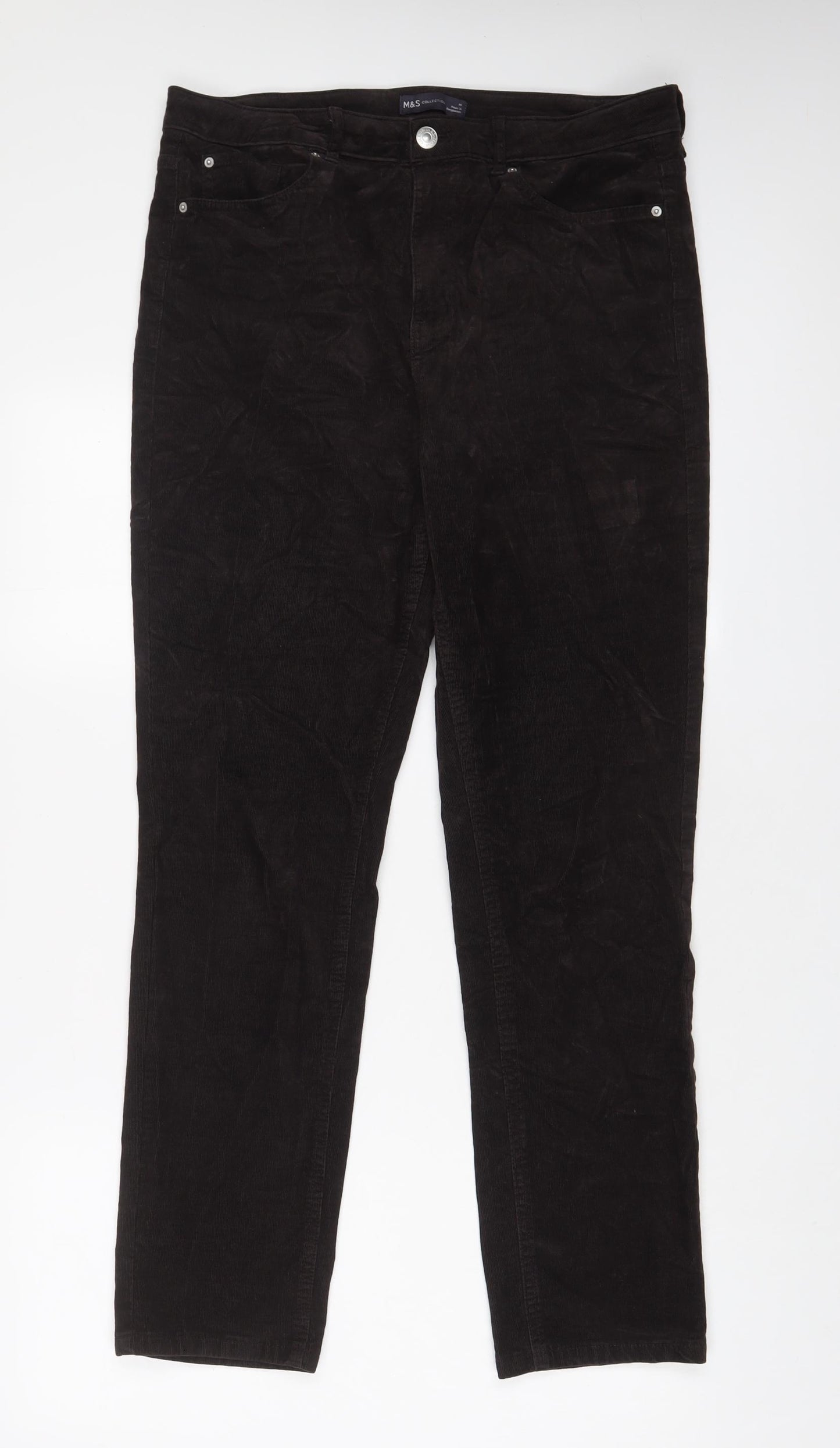 Marks and Spencer Womens Brown Cotton Trousers Size 14 L30 in Regular Zip