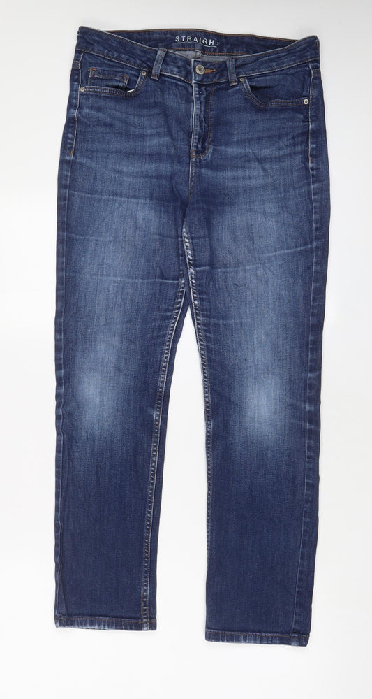 Marks and Spencer Womens Blue Cotton Straight Jeans Size 12 L28 in Regular Zip