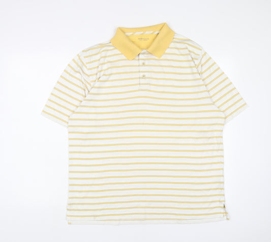 Ashworth Mens Yellow Striped Polyester Polo Size M Collared Button