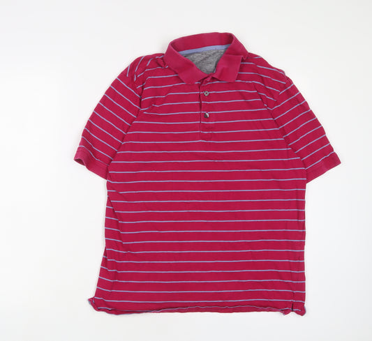 Marks and Spencer Mens Pink Striped Cotton Polo Size M Collared Button