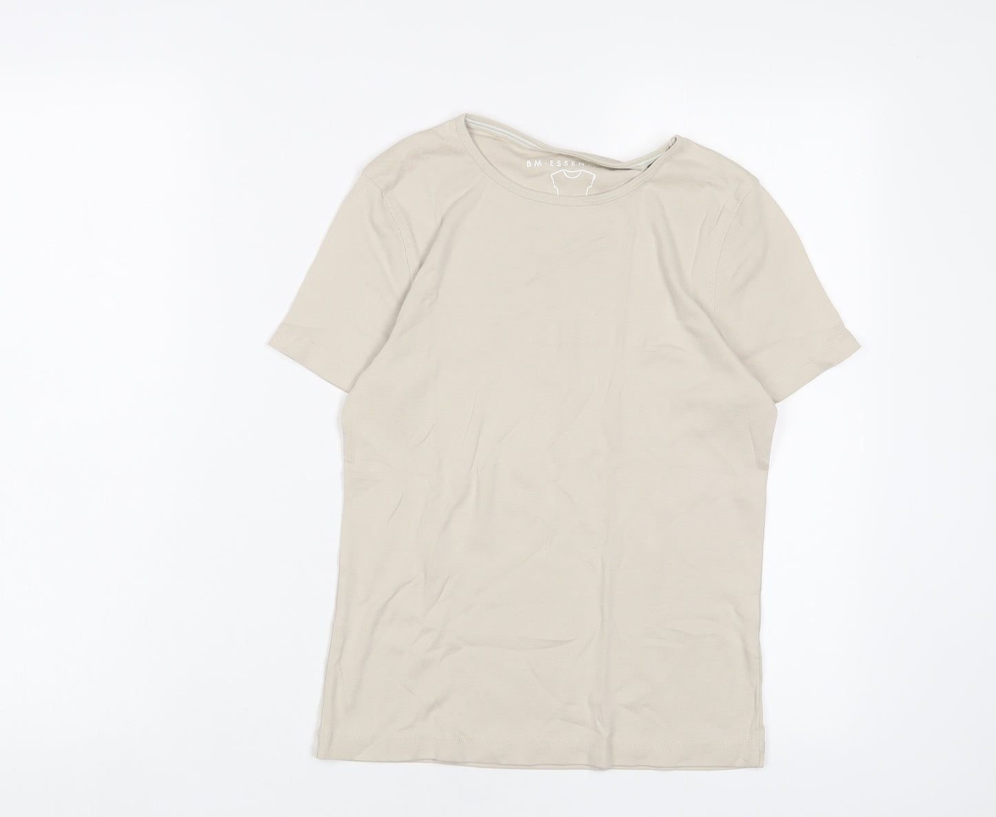 Bonmarché Womens Beige Cotton Basic T-Shirt Size XS Crew Neck