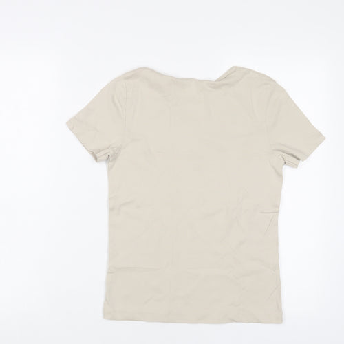 Bonmarché Womens Beige Cotton Basic T-Shirt Size XS Crew Neck