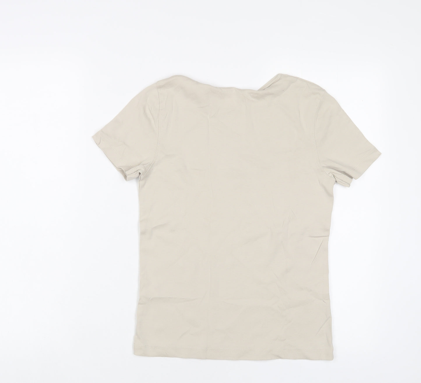 Bonmarché Womens Beige Cotton Basic T-Shirt Size XS Crew Neck