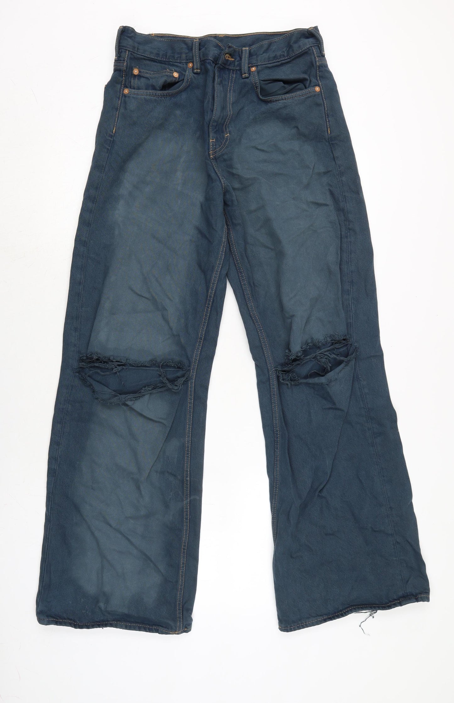 Beyond Mens Blue Cotton Flared Jeans Size 30 in L31 in Regular Zip