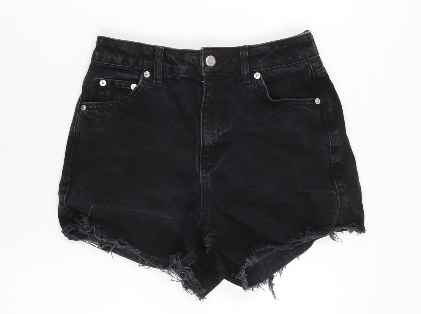 Topshop Womens Black Cotton Cut-Off Shorts Size 8 Regular Zip - Distressed