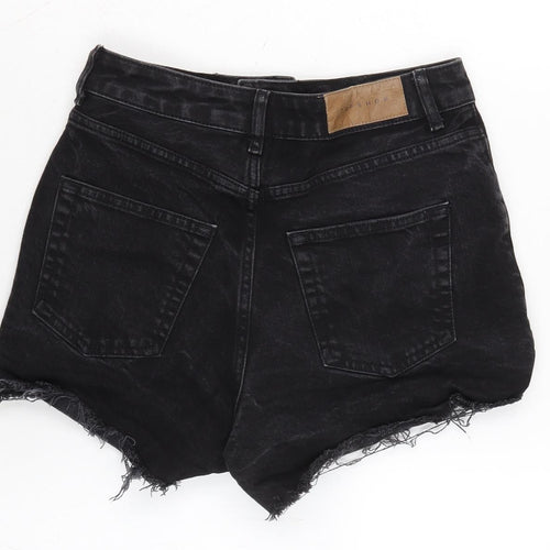 Topshop Womens Black Cotton Cut-Off Shorts Size 8 Regular Zip - Distressed