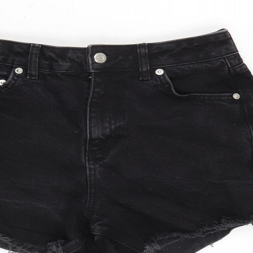 Topshop Womens Black Cotton Cut-Off Shorts Size 8 Regular Zip - Distressed