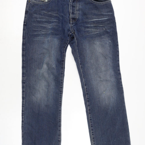 Smith & Jones Mens Blue Cotton Bootcut Jeans Size 30 in L28 in Extra-Slim Button