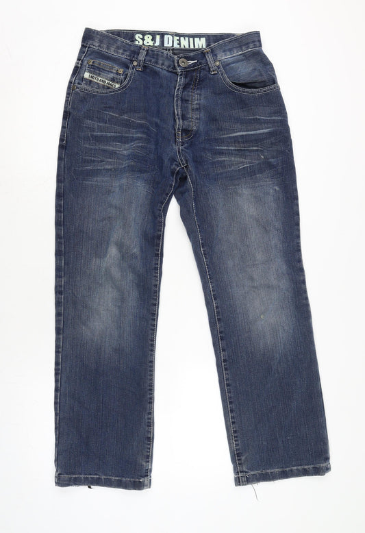 Smith & Jones Mens Blue Cotton Bootcut Jeans Size 30 in L28 in Extra-Slim Button