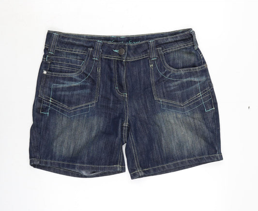 F&F Womens Blue Cotton Bermuda Shorts Size 14 L10 in Regular Zip - Distressed