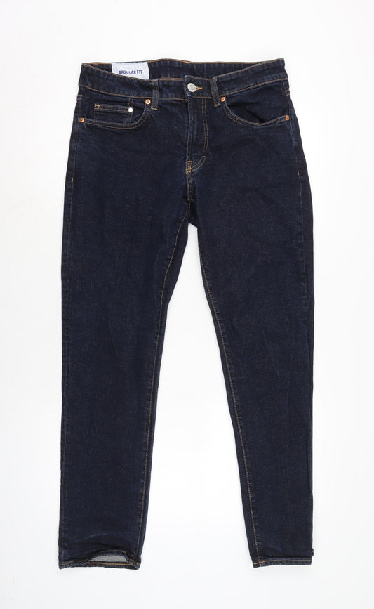 H&M Mens Blue Cotton Blend Straight Jeans Size 32 in L32 in Regular Zip