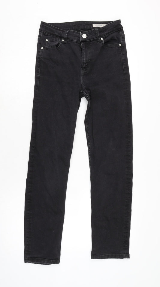 Marks and Spencer Womens Black Cotton Blend Straight Jeans Size 10 L28 in Regular Zip