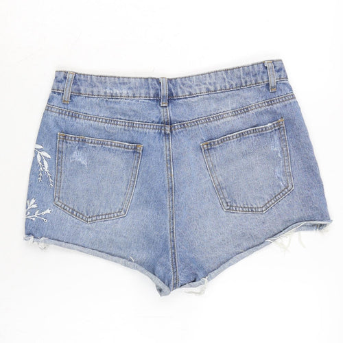 Denim & Co. Womens Blue Cotton Cut-Off Shorts Size 12 Regular Zip - Embroidery Detail