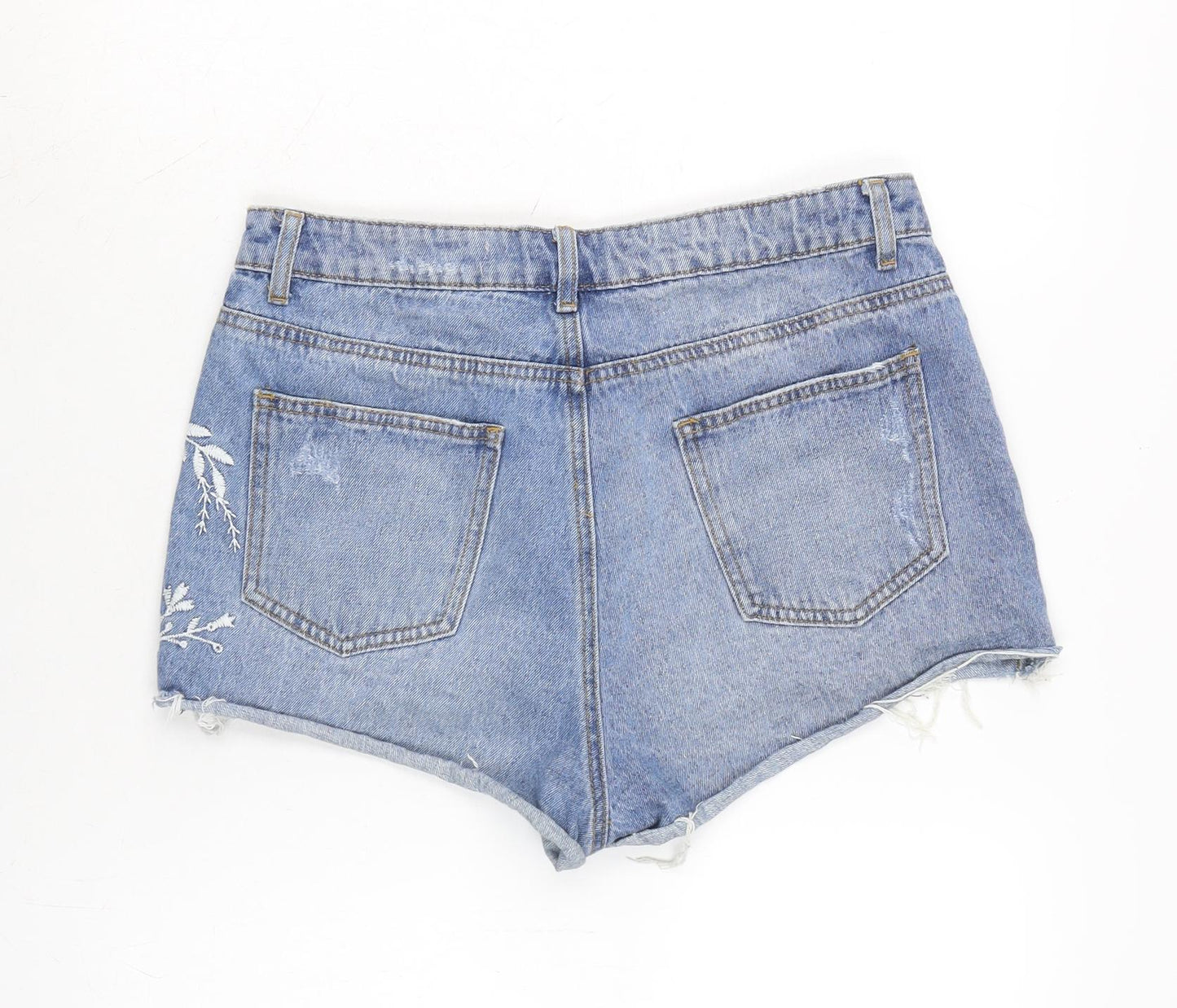 Denim & Co. Womens Blue Cotton Cut-Off Shorts Size 12 Regular Zip - Embroidery Detail