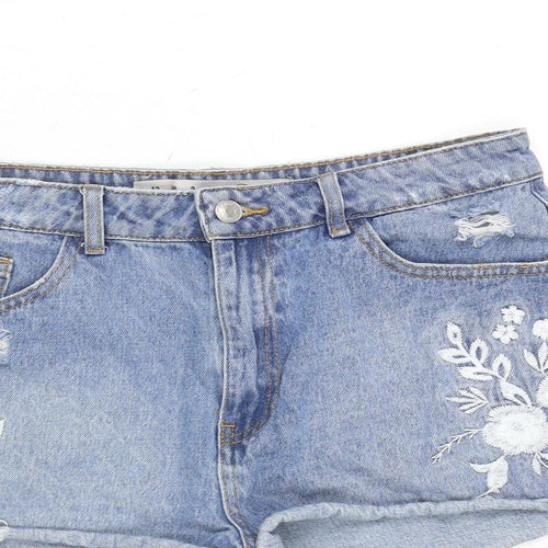 Denim & Co. Womens Blue Cotton Cut-Off Shorts Size 12 Regular Zip - Embroidery Detail