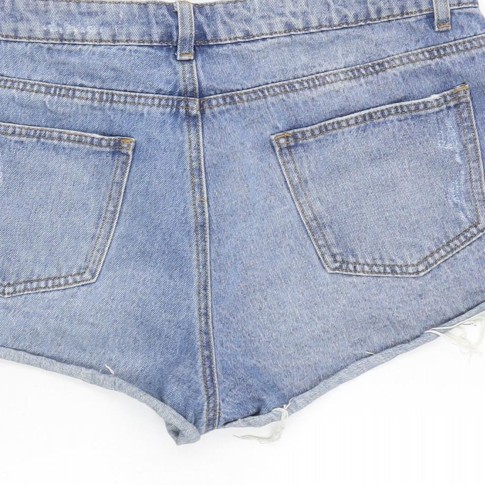 Denim & Co. Womens Blue Cotton Cut-Off Shorts Size 12 Regular Zip - Embroidery Detail