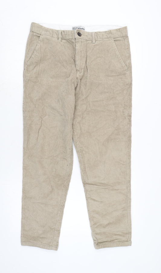 The Stronghold Mens Beige Cotton Trousers Size 34 in L28 in Regular Zip