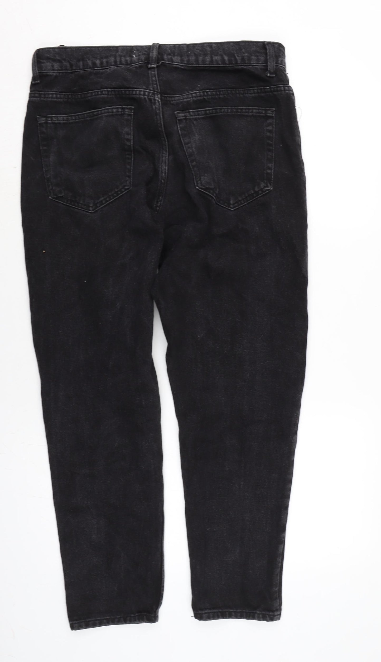 Zara Mens Grey Cotton Straight Jeans Size 32 in L28 in Extra-Slim Zip