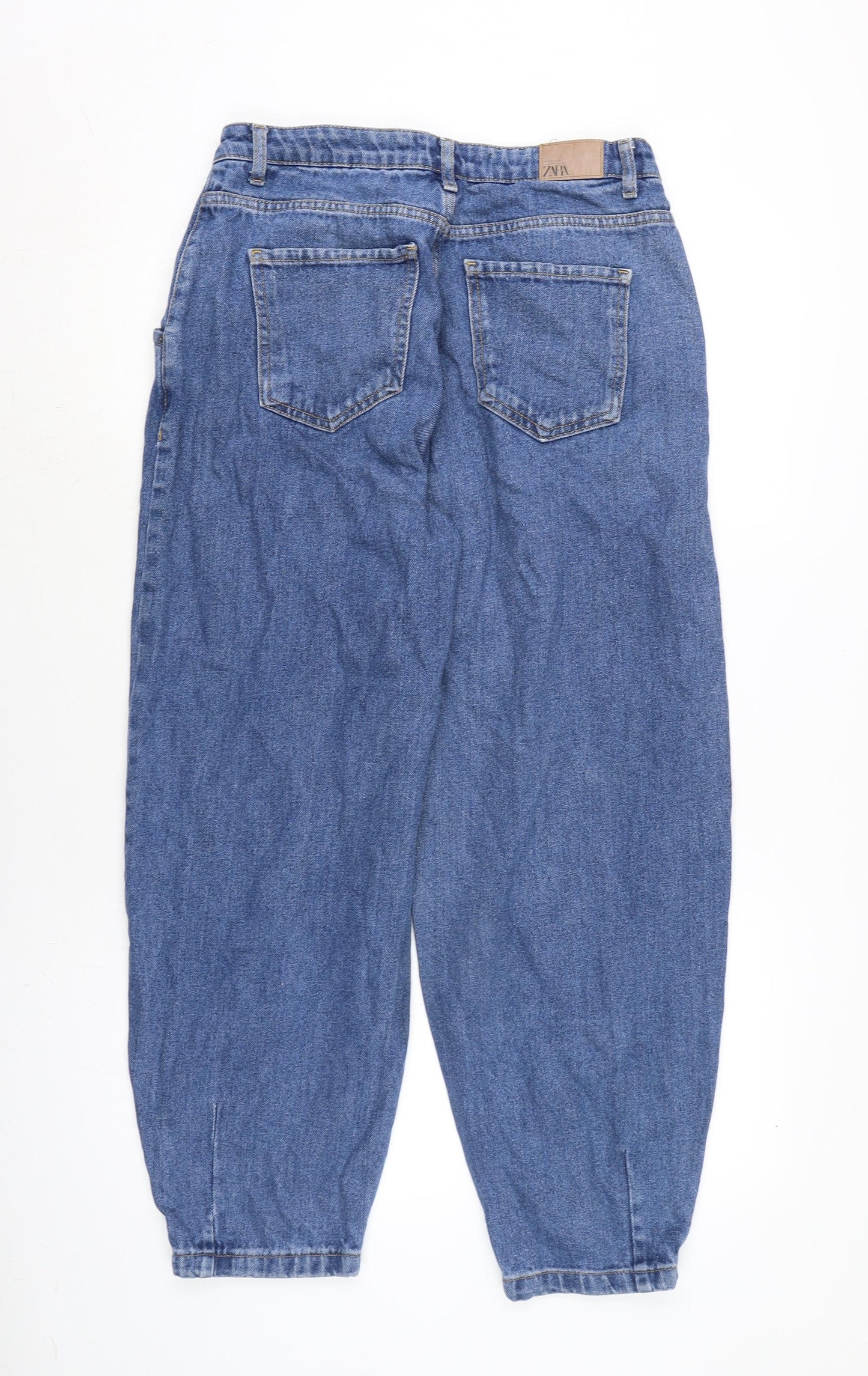 Zara Womens Blue Cotton Tapered Jeans Size 12 L25 in Regular Zip